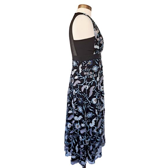 Sandro Floral Embroidered Midi Dress Black Cocktail Party Plunge V-neck Beaded - Picture 8 of 16